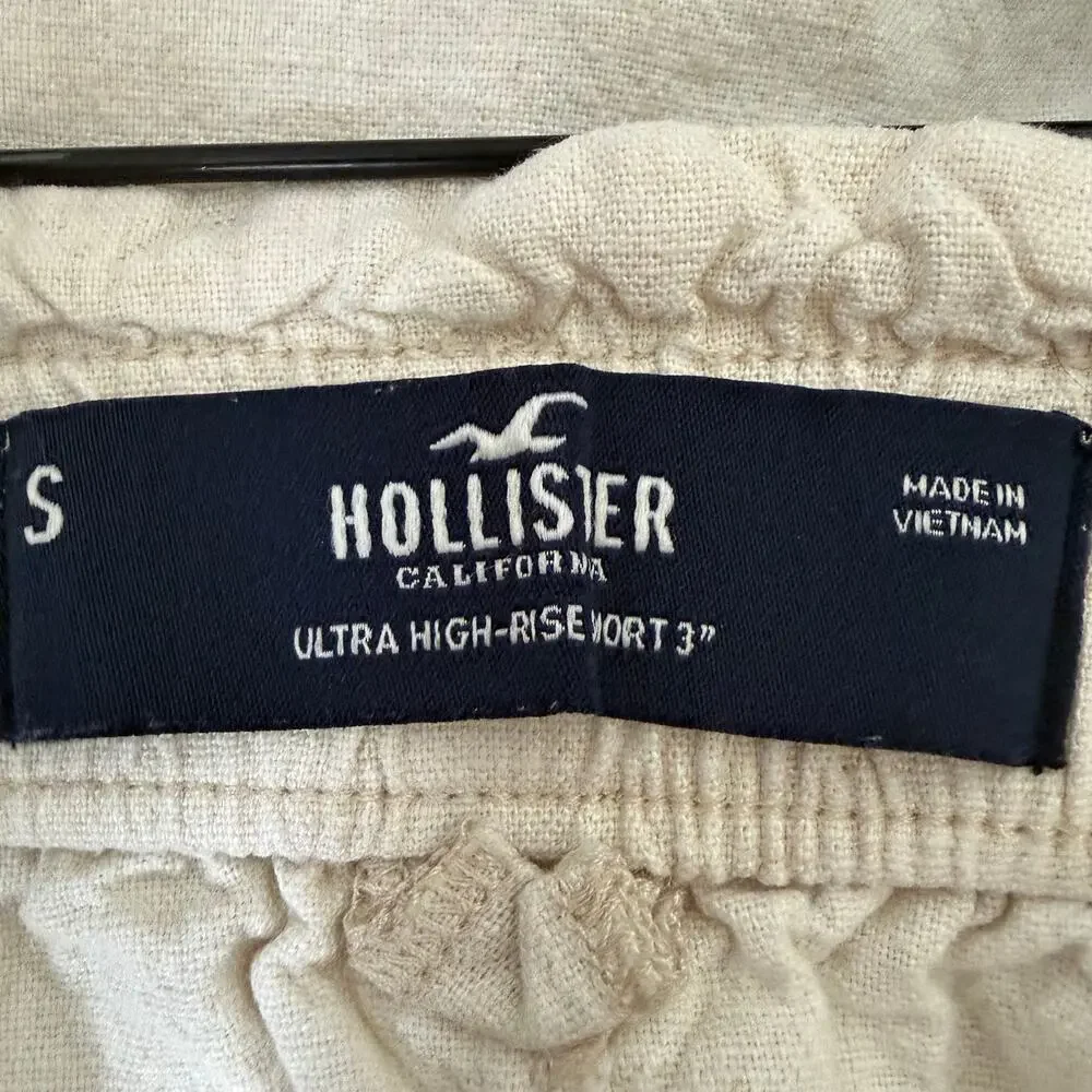 Hollister Ultra High-Waist Short 3” linen blend smocked waist beige tan